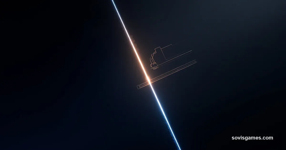 Abstract editorial composition on a deep navy background fading to jet black at edges. Center-left: a thin vertical slot suggesting an optical disc drive tray in muted slate gray, with a faint blue glow line at the bottom implying a powered drive. Center-right: a faded outline of a digital cloud-download arrow with three small data-stream lines flowing down toward a horizontal console-silhouette base, suggesting digital download alternative. Between the two motifs: a warm amber dividing line suggesting tension or split community opinion. Faint diagonal grid pattern in the background suggesting circuitry. No people, no readable text, no logos, no Sony or PlayStation marks. Painterly editorial aesthetic, 16:9 aspect ratio.
